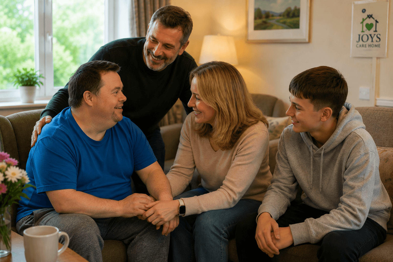 Family visiting a resident in the lounge