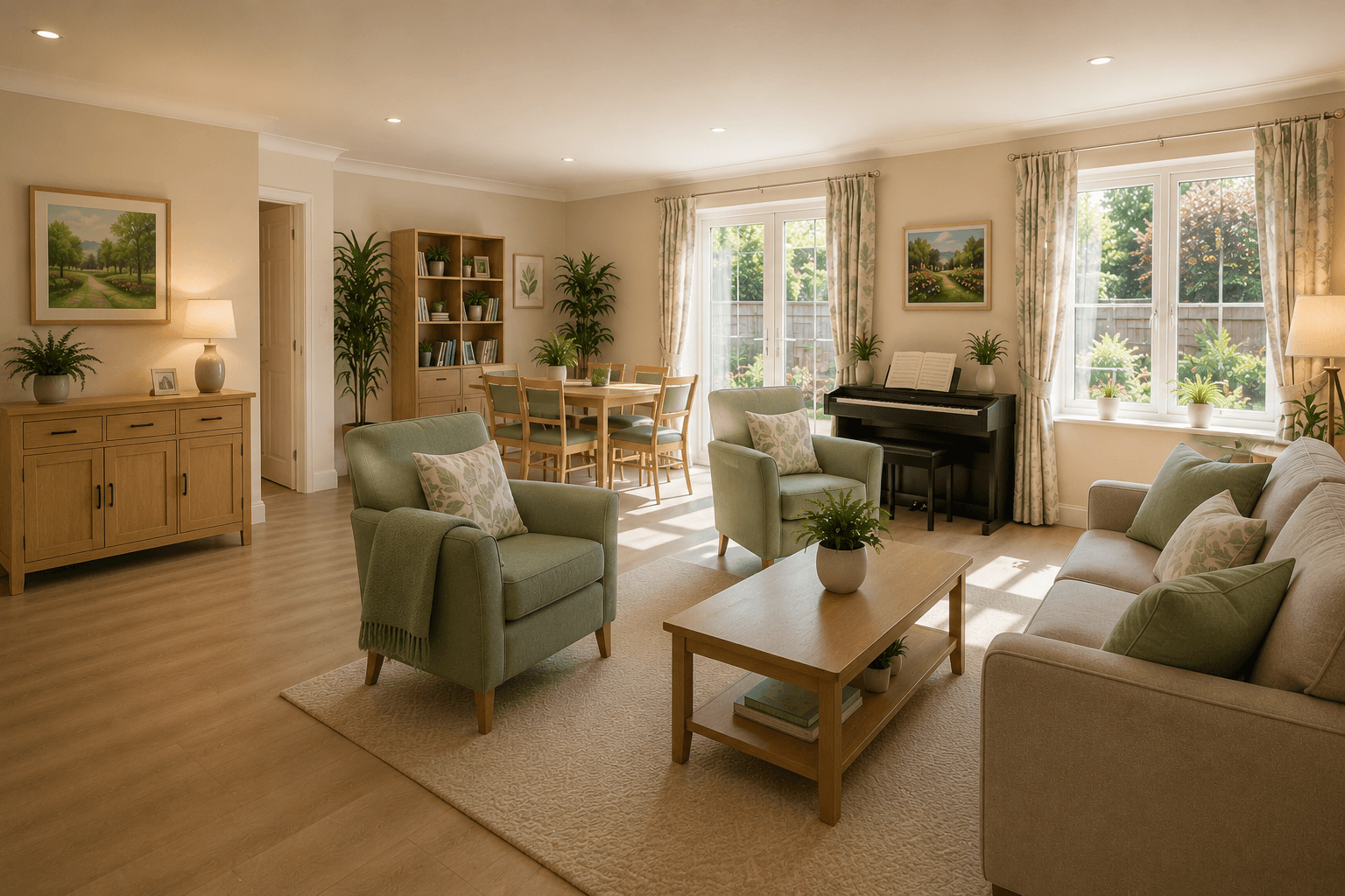 Residents relaxing in the lounge or garden